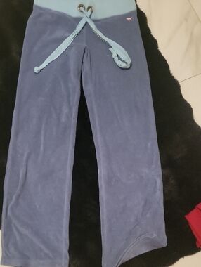 PINK Victoria's Secret Light Blue Velvet Track Pants with Sky Waistband